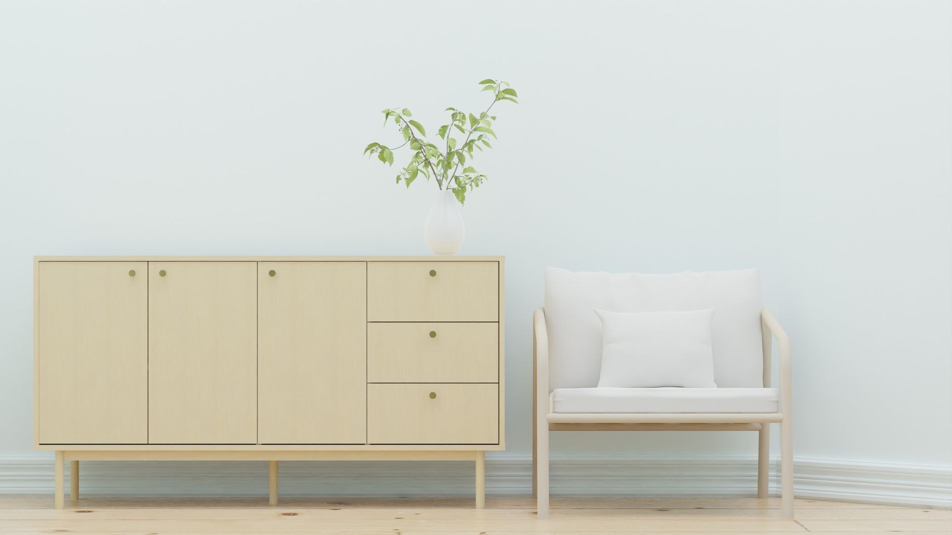 Mobilier minimalist și vază decorativă
