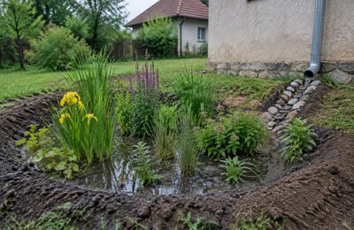 Cum se amenajează o grădină de ploaie care poate proteja casa de inundații, la minimum 3 metri de construcții