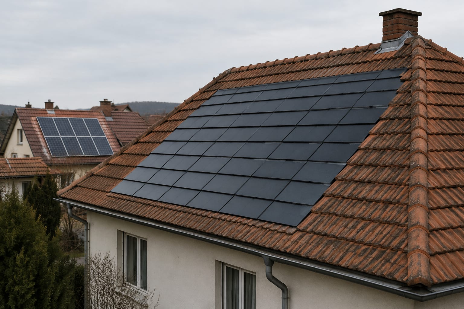 Casă cu țigle solare instalate